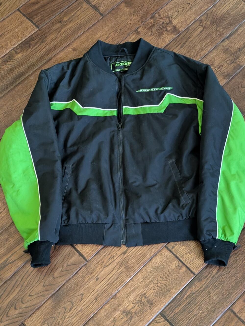 Arctic Cat Arcticwear Jacket Mens Large Black Green Snowmobile Insulated Coat